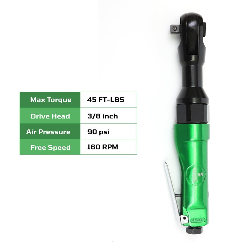 DYNAMIC POWER 3/8 inch Professional Air Ratchet Reversible (Green&Black) MAX. TORQUE:45 FT-LBS - Image 2